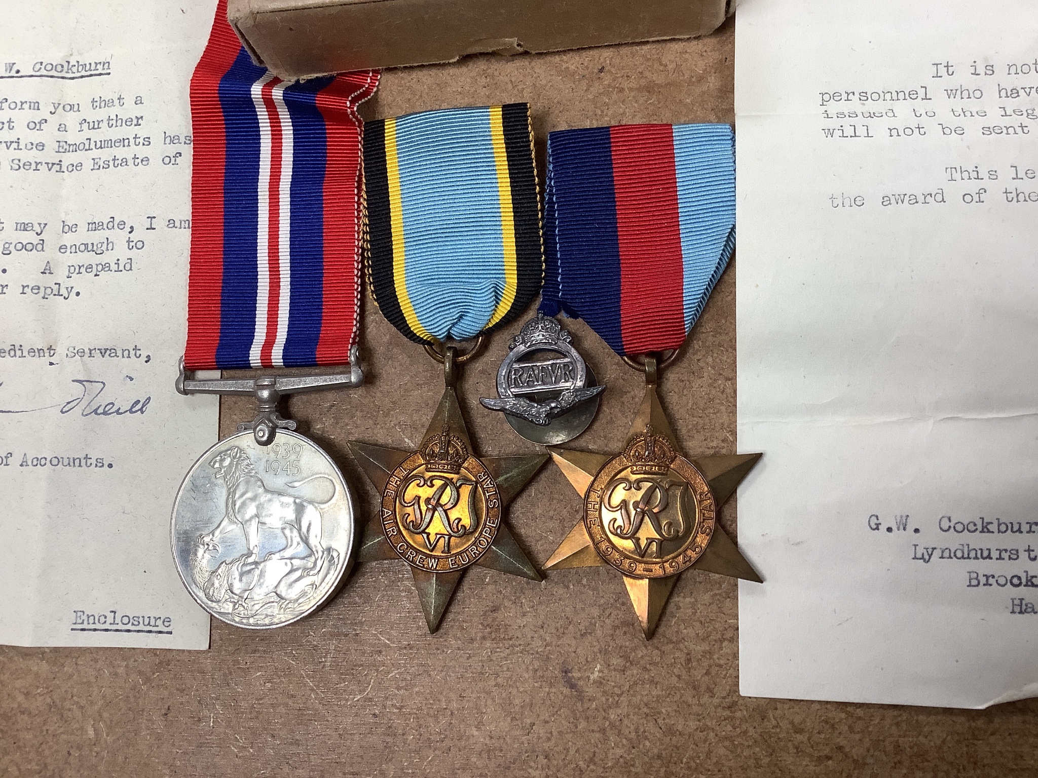 WW2 Trio Including Air Crew Europe star to the late Sergeant D.W. Cockburn, RAFVR, KIA, with corresponding paperwork